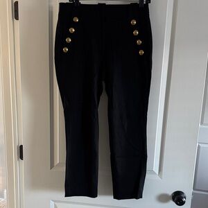 White House Black Market Black Cropped Pants with Gold Buttons